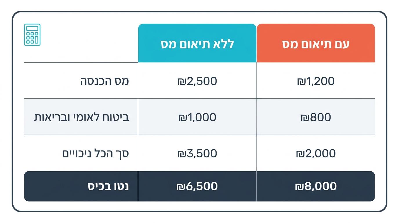 חישוב נטו מלא על הכנסה צדדית · עם ובלי תיאום מס
