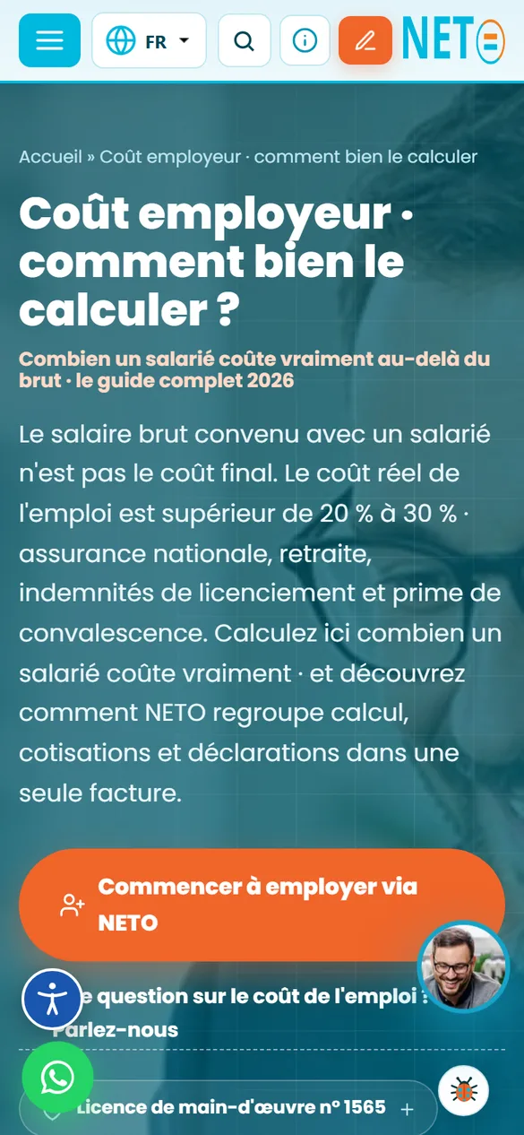 Capture d'écran du site NETO sur un téléphone · Une page de service