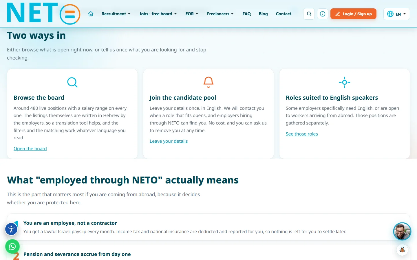 Step 2 · Choose your way in · Two ways in · the NETO job board