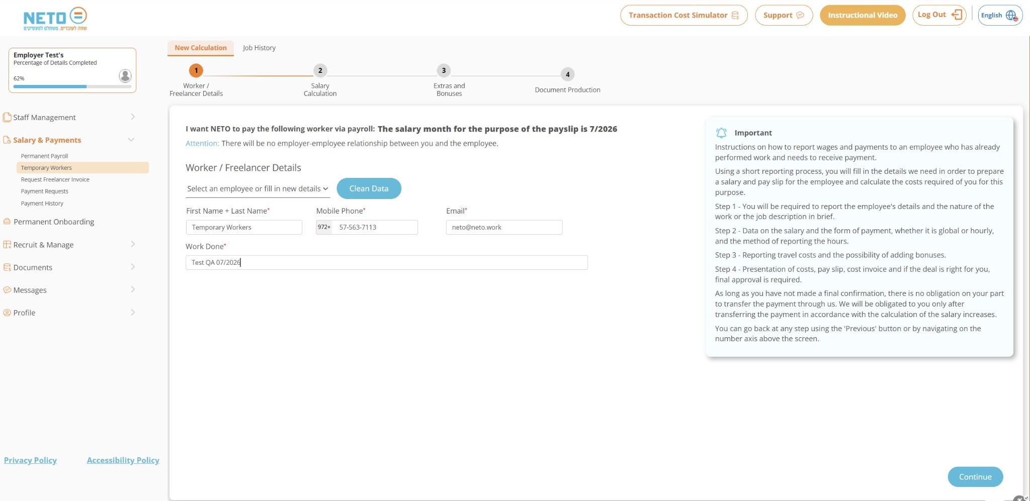 Enter the worker or freelancer details