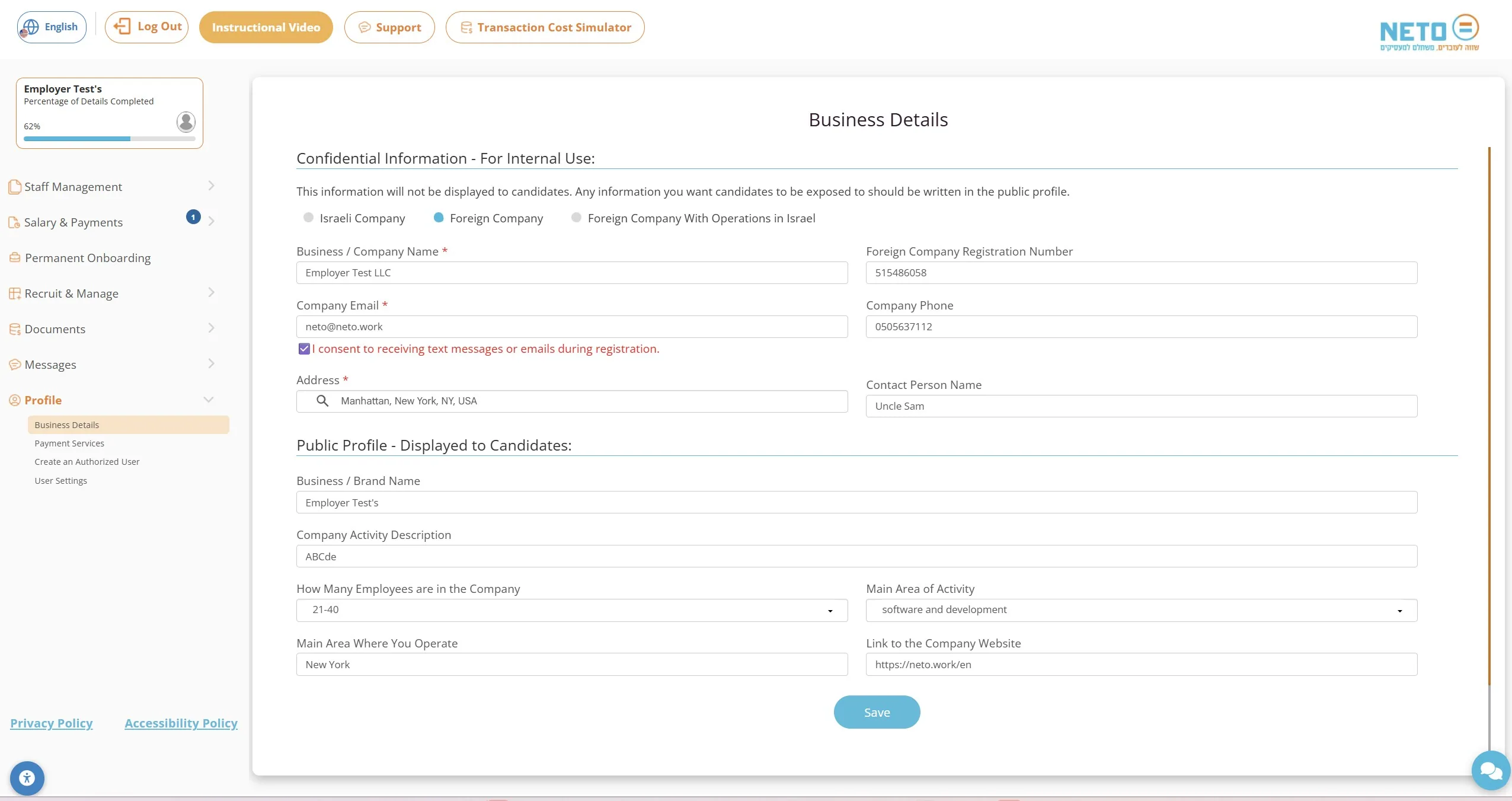 Complete the business details