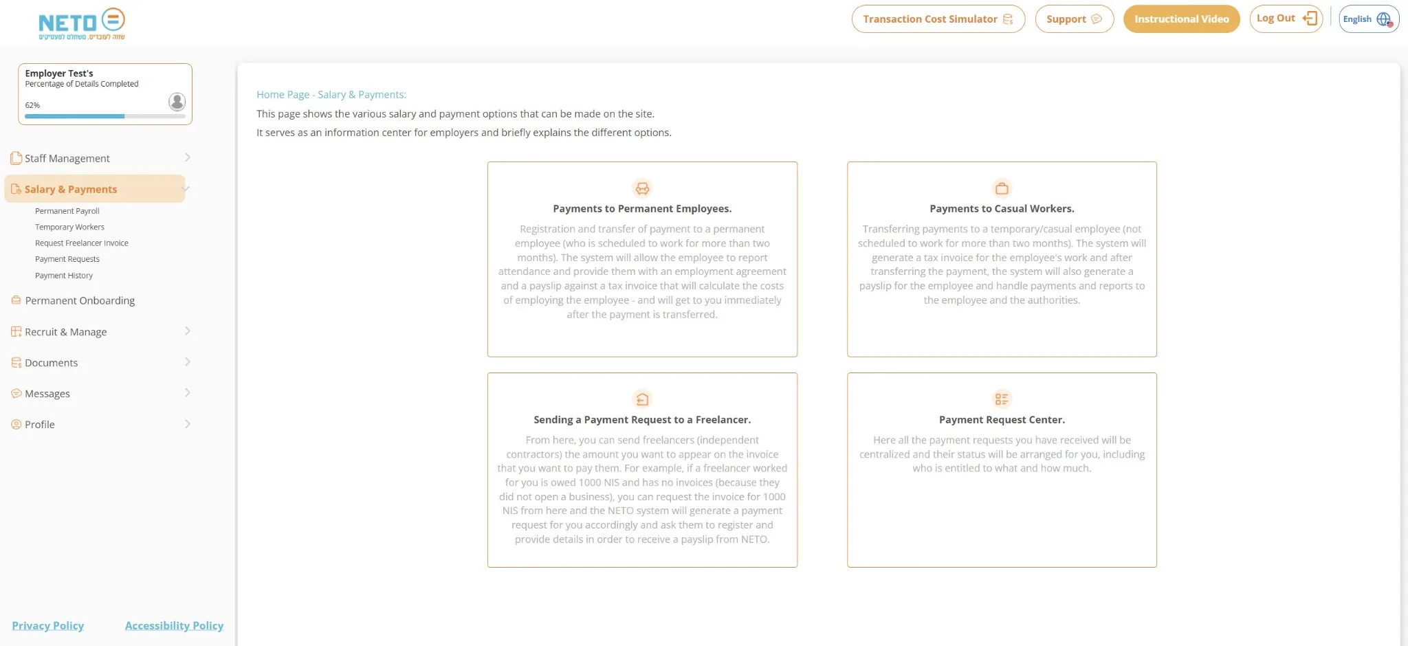 The Salary and Payments screen with the casual worker option