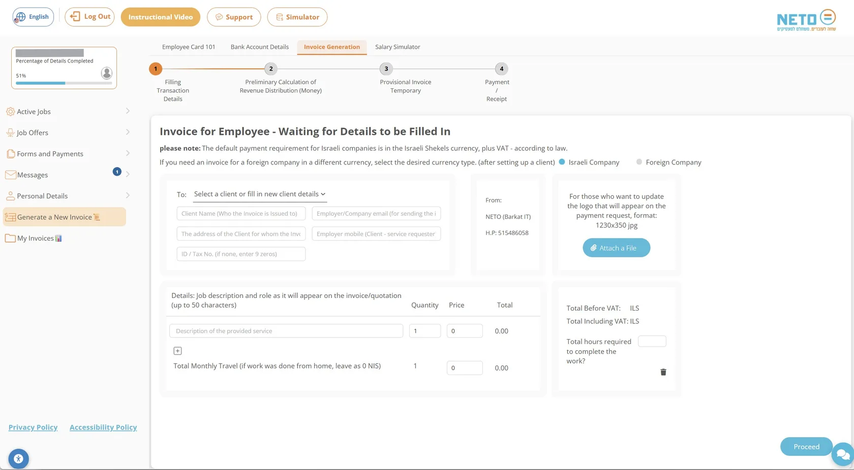 NETO freelancer guide · issuing an invoice to a client