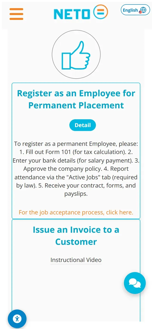 Step 2 · the worker dashboard on a phone with the permanent-placement registration card