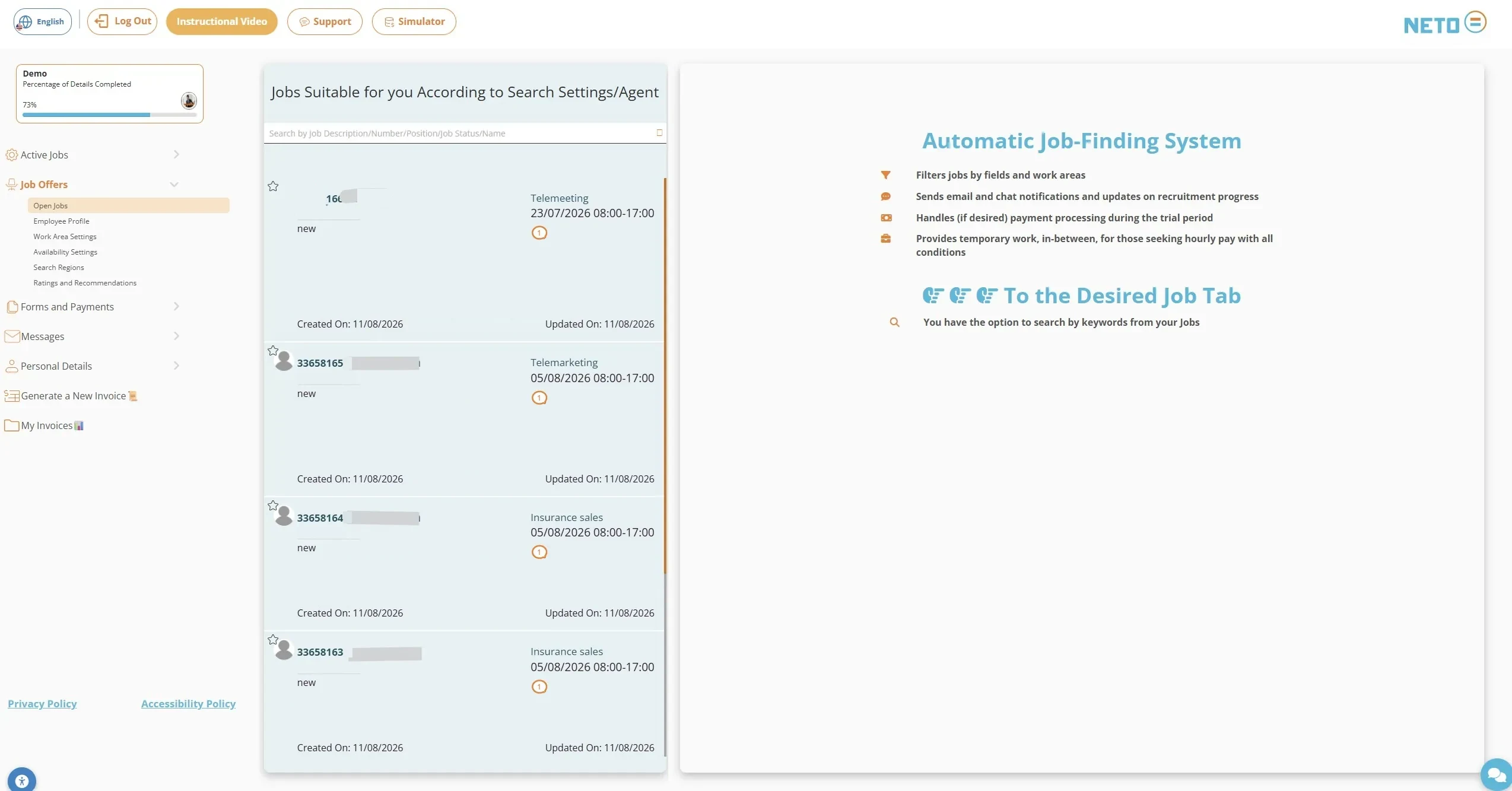 NETO job seeker guide · the personalized job feed