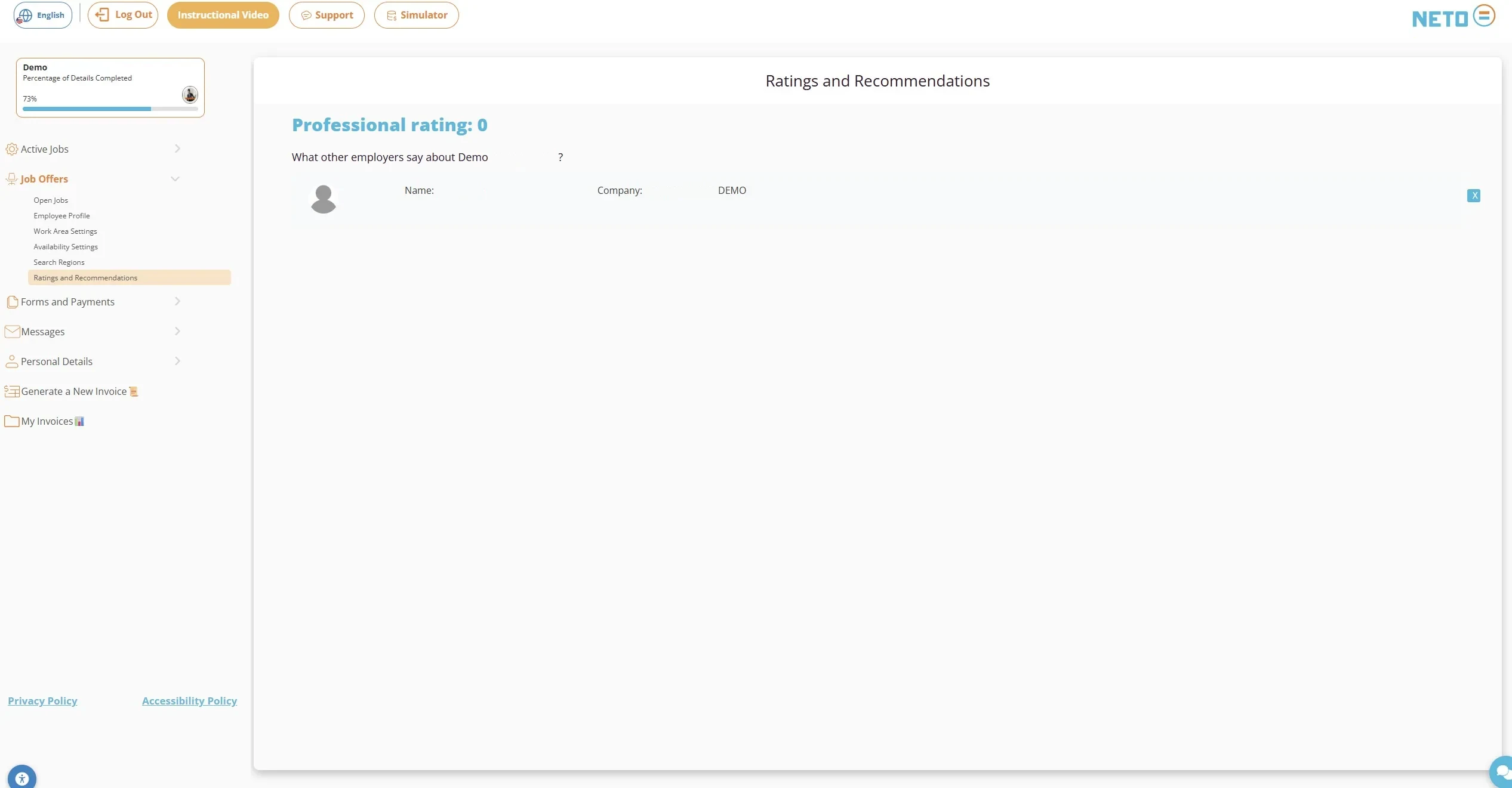Step 7 · The professional rating and employer recommendations screen in the NETO system