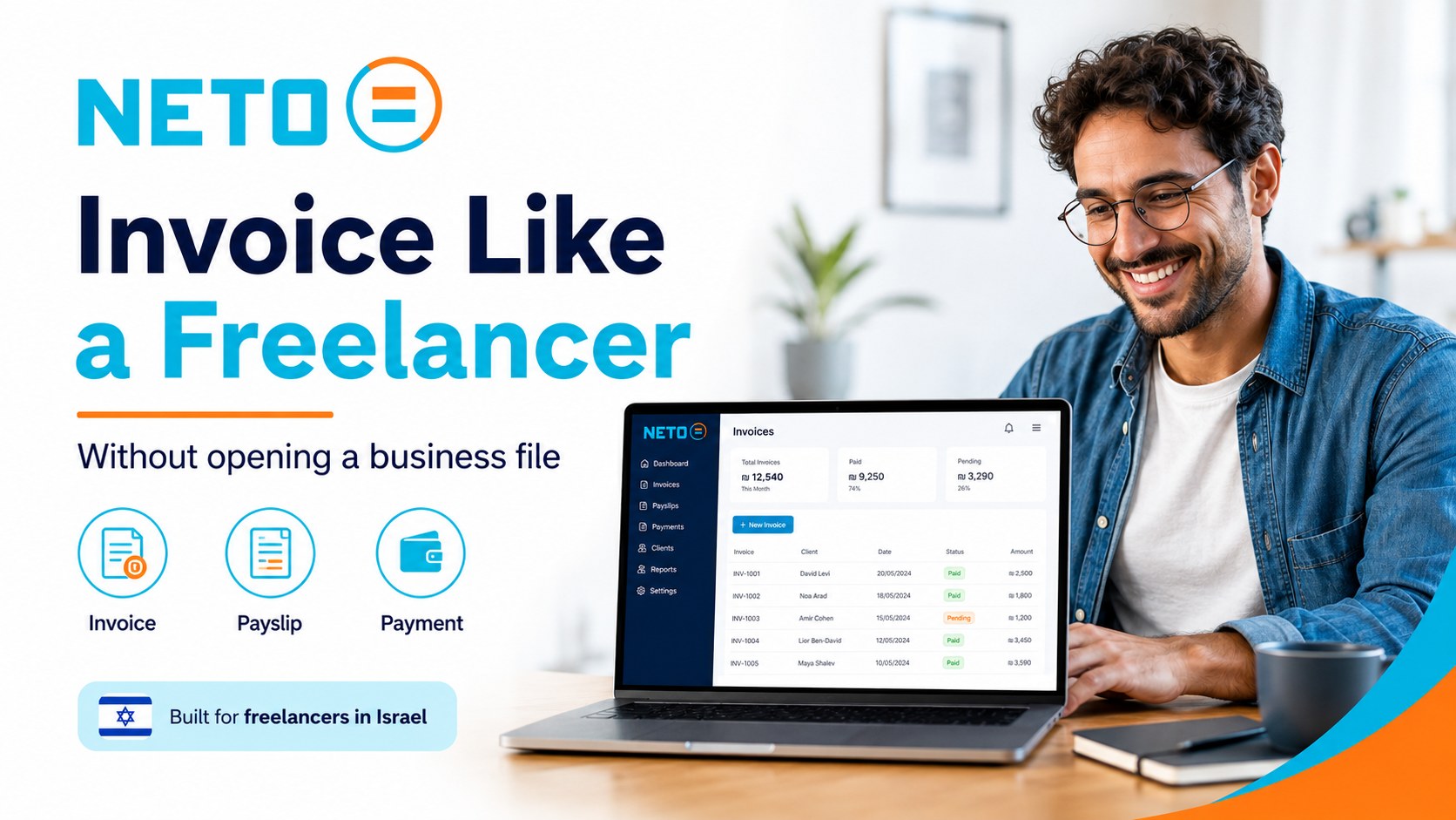 NETO for freelancers · invoicing without a file