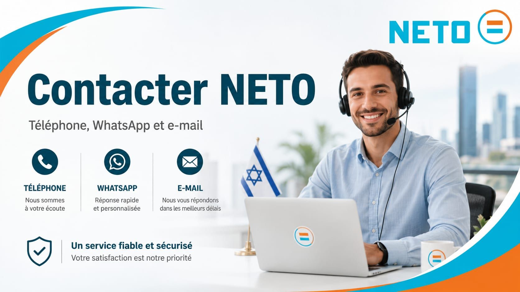 Contacter NETO · téléphone, WhatsApp et e-mail
