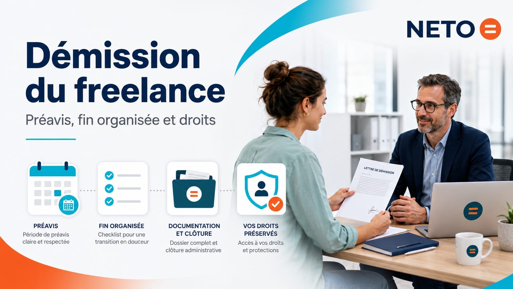 Démission du freelance · préavis, fin organisée et droits
